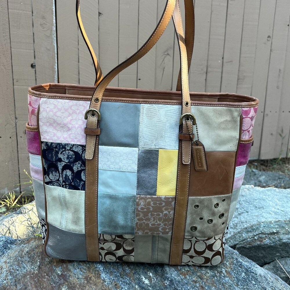 Coach Signature Leather Patchwork Tote Bag Tan